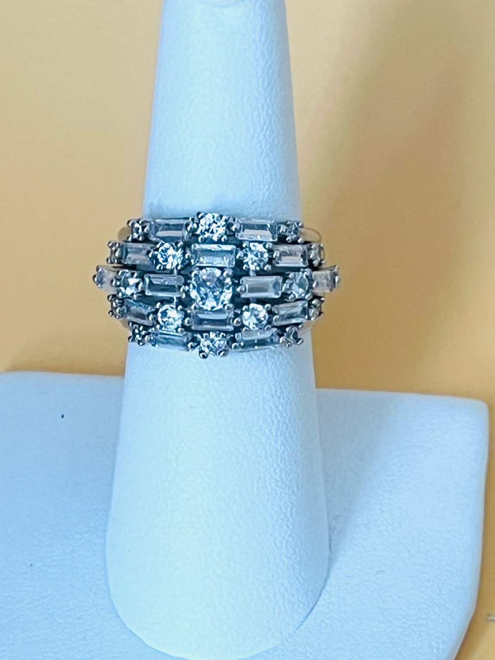 Clear CZ silver statement ring size 6.5